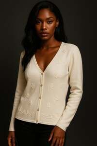 Carolyn Taylor White Floral Embroidered Cardigan with Pearl Buttons